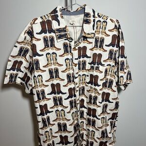 Blue Rooster Collection Cowboy Boots Print Shirt